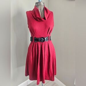 Chic Red Dress with Black Belt